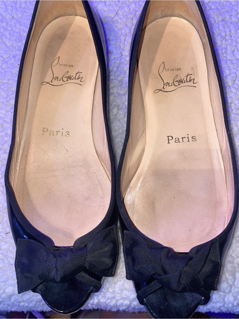 Christian Louboutin Black Bow Leather Ballet Flats